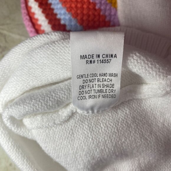 Womens XS Knit Top With Multicolor Striped Sleeves & Ribbed Trim - Picture 6 of 6